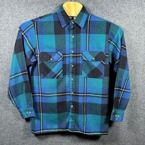 Men's Medium Plaid Flannel Shirt Blue Green Black Midwest Clothing Company
